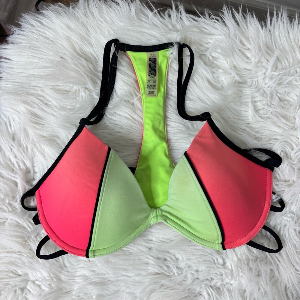 PINK Victorias Secret Neon Pink and Green Bikini Top